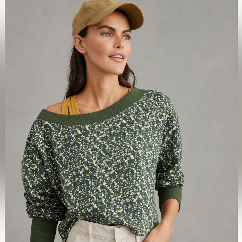 Anthropologie Green Floral Sweatshirt